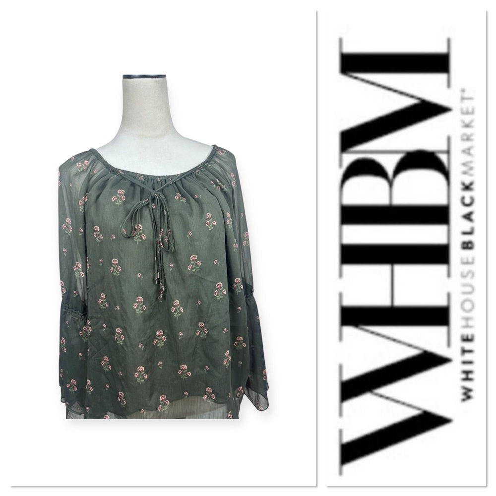 White House Black Market Olive green top with floral print size small